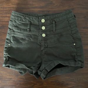 Refuge Dark Green High Waisted 3 Button Shorts